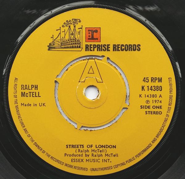 7-дюймовая пластинка RALPH MCTELL Streets Of London K14380 Reprise Records 1974 UK Рок Б/у