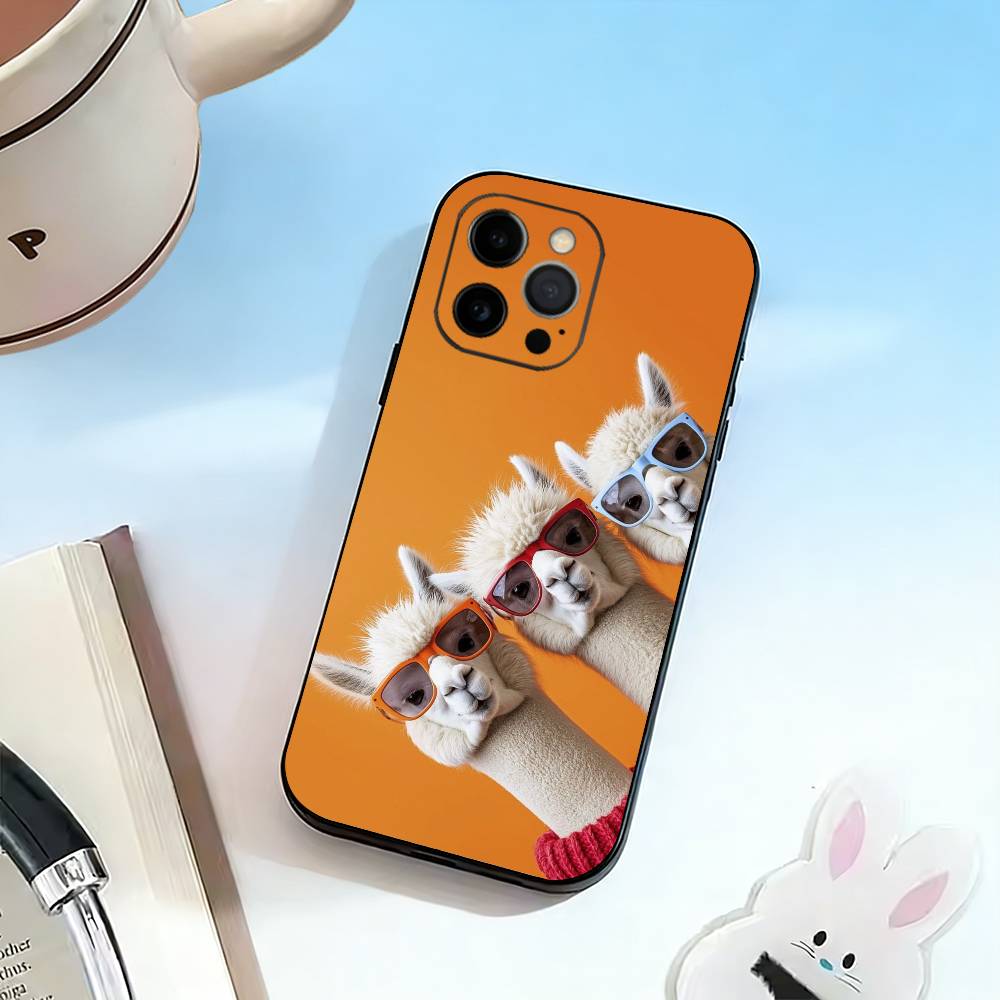 D-Cute Alpaca Phone Case For iPhone 17, 16,15,14,13,12,11 Plus,Pro Max, Others Soft Black Cover