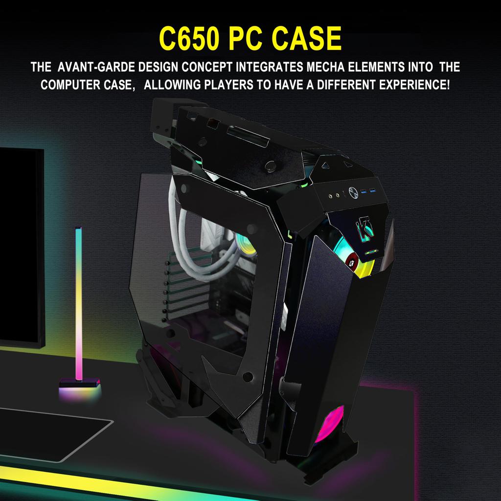 KEDIERS C650 PC Case Mid PC Case ATX 2 4mm Thick Tempered Glass Motherboard Compatible Air Cooling Compatible 360 Water Cooling Black Tower,