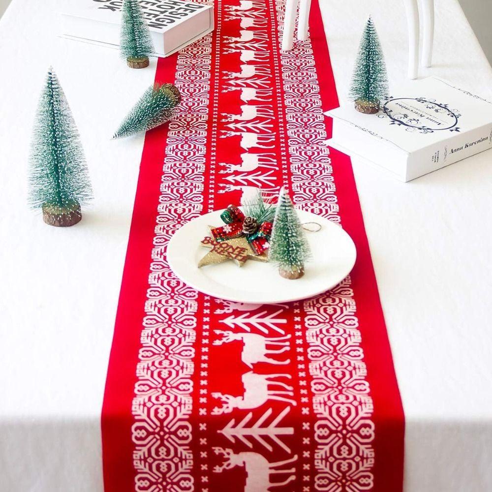 13x72IN Christmas Table Runner Nutcracker Flower Tree Table Holiday Decoration Home Party