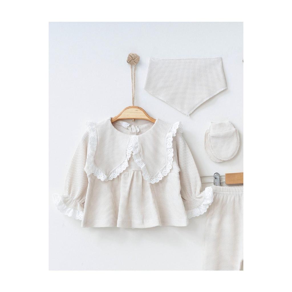 Комплект из 5 предметов для новорожденных 0–3 месяцев цвета бежево-бежевого цвета с фестончатым узором Hospital Release для девочек