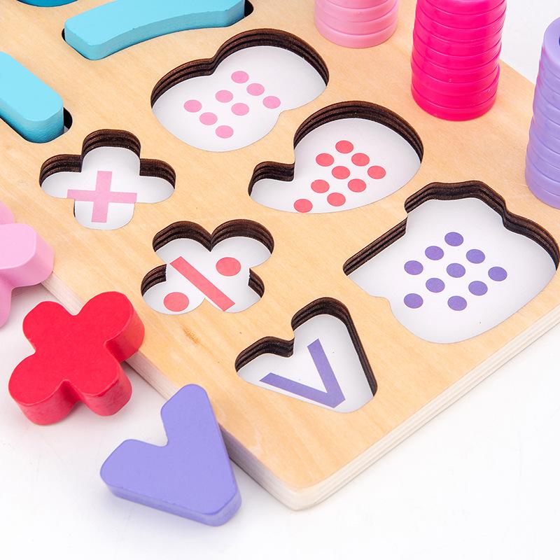 Деревянный пазл 3-в-1 для сопоставления форм чисел для раннего развития