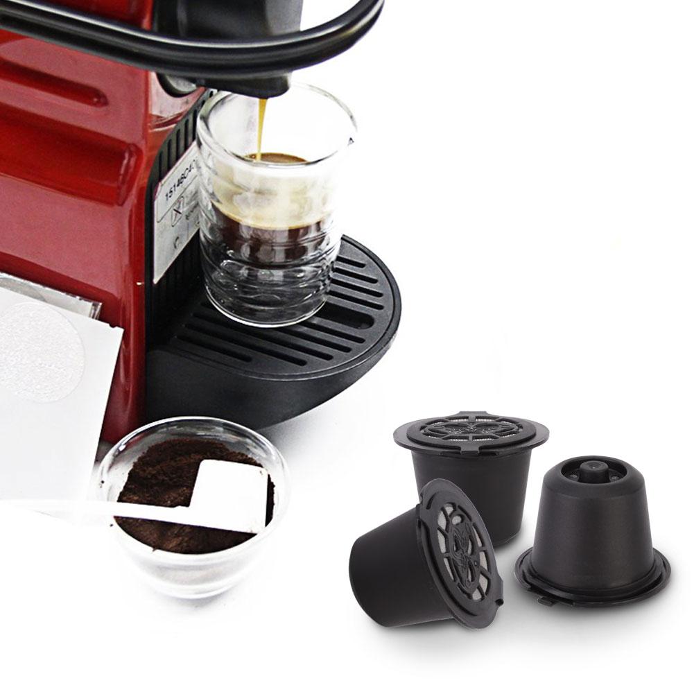 3Pcs Household Reusable Coffee Capsules Filter Refillable Capsules Cup Fit for Nespress (Black)