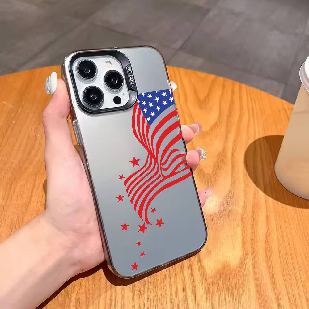 Чехол для телефона в виде американского флага для iPhone 17, 16, 15, 14, 13, 12, 11 Plus, Pro Max, Конфетный, Посеребренный Внутренний Чехол
