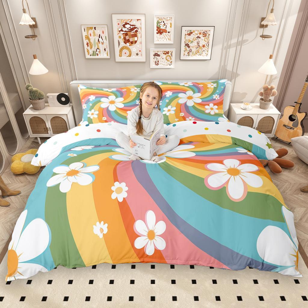 Homewish Vintage Floral Duvet Cover Set for Girls 2pcs/3pcs, Retro Tropical Flower Bedding, Oil Painting Blossoms Bed Set