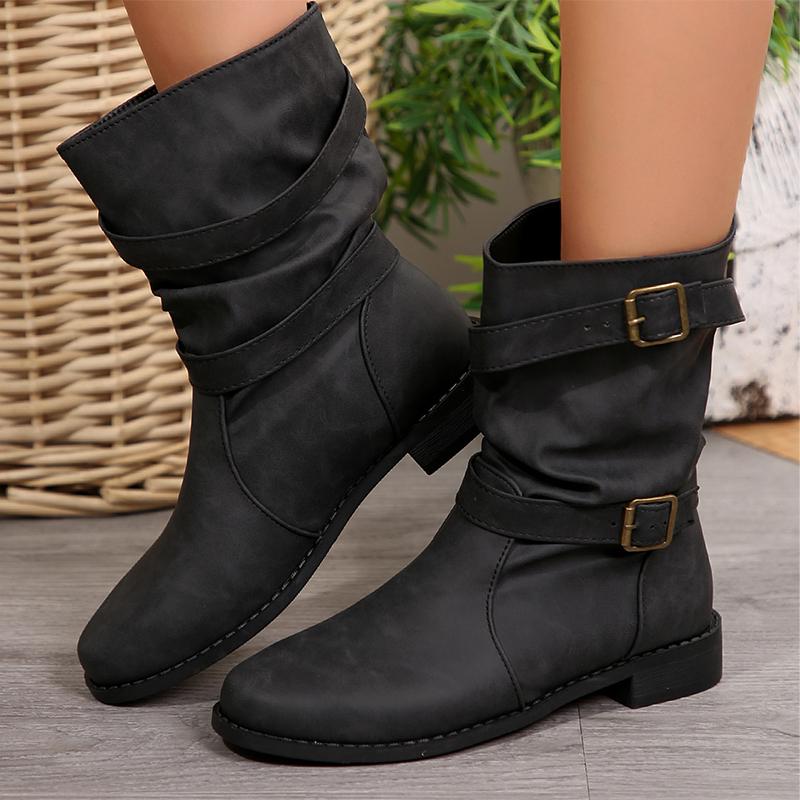 Women Flats Chelsea Boots Mid Calf Winter Pleated Shoes 2024 Fashion New Walking Short Boots Trend Designer Female Zapatillas