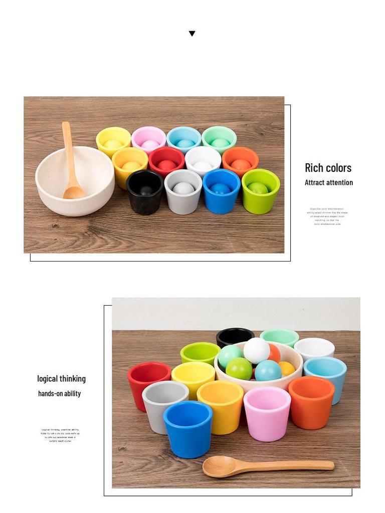 Набор разноцветных деревянных шариков и чашек для раннего развития: Улучшение координации движений рук и глаз, а также взаимодействие родителей и детей