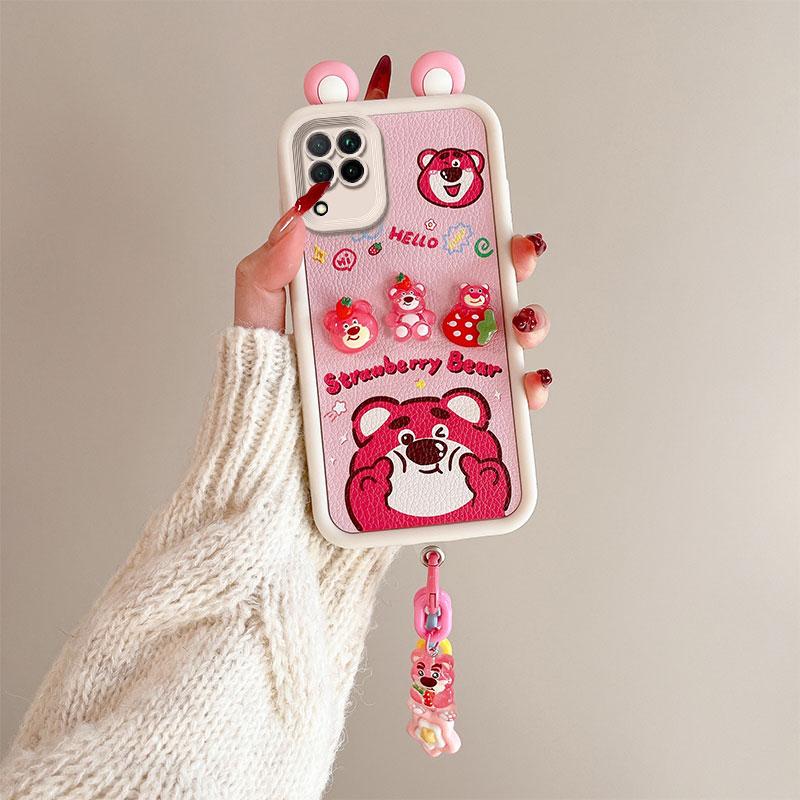 KEYSION Чехол с милым 3D-мультяшным ушком для Samsung A12 с браслетом, мягкий силиконовый противоударный чехол для задней панели телефона Galaxy M12