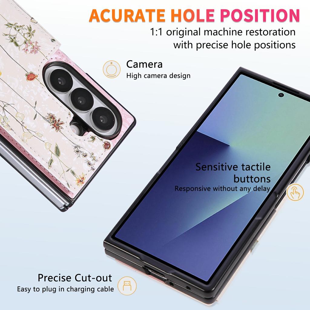 Чехол для Samsung Galaxy Z Fold7 5G Цветочная кожаный PC Блокировка RFID Чехол для телефона Слот для карт