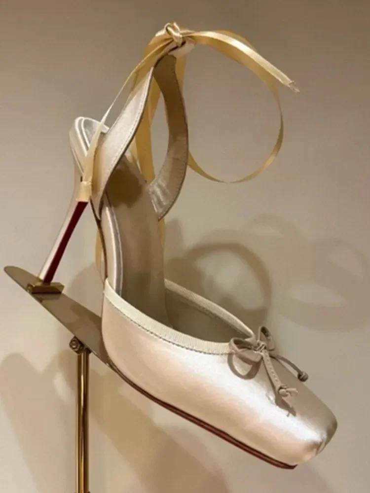 Новые летние женские босоножки на высоком каблуке из квадратного атласа с ремешками на щиколотке, модные туфли на высоком каблуке для вечеринок и банкетов