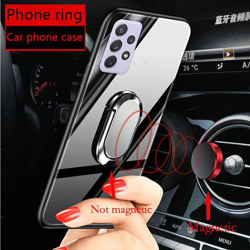 Чехол для телефона из закаленного стекла для Samsung Galaxy A73 A53 A33 A13 A03S A22 A52 A32 A42 A51 A71 A72 A12 5G с магнитным кольцом-держателем и подставкой со шнурком