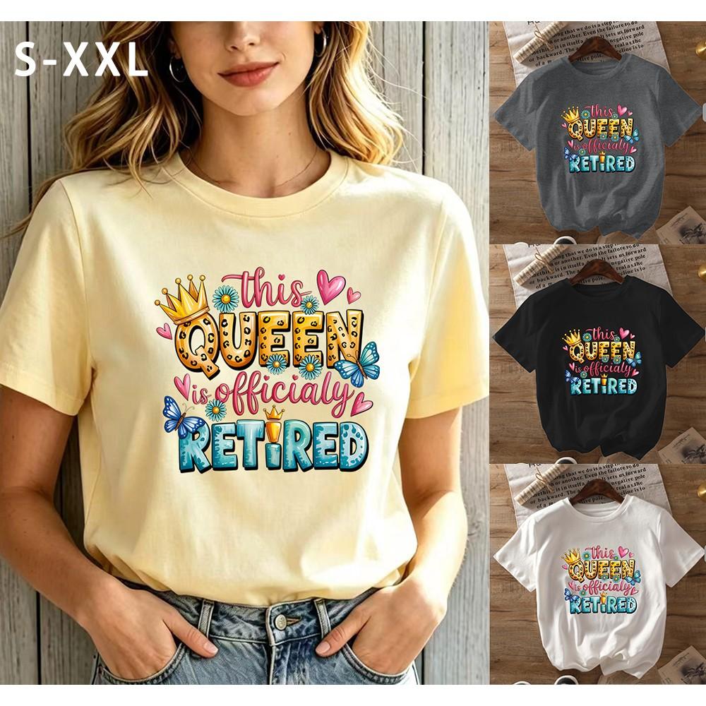 Funny Retirement "This Queen is Retired" T-Shirt Leopard Print Crown Casual Tee