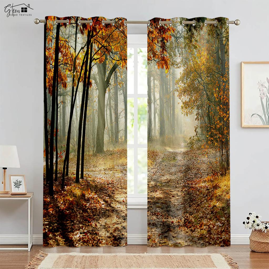 Природа Лесной пейзаж 3D Печать Шторы Зеленый Пастораль Солнечный свет Натуральный Аэробика B&B Отель Спальня Гостиная Шторы 2 ШТ