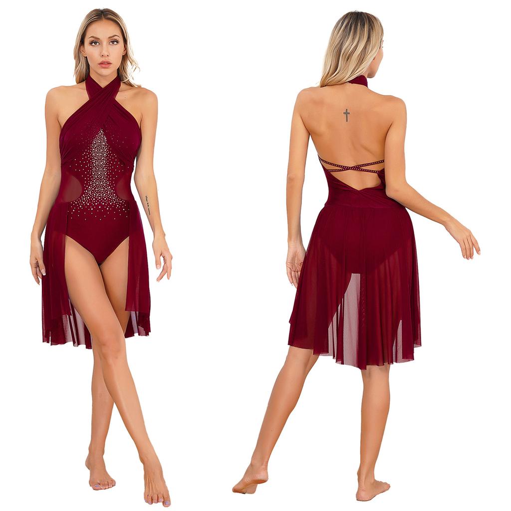 Женское балетное платье для современных танцев для взрослых, лирическое шифоновое струящееся платье без рукавов, гимнастическое трико для фигурного катания