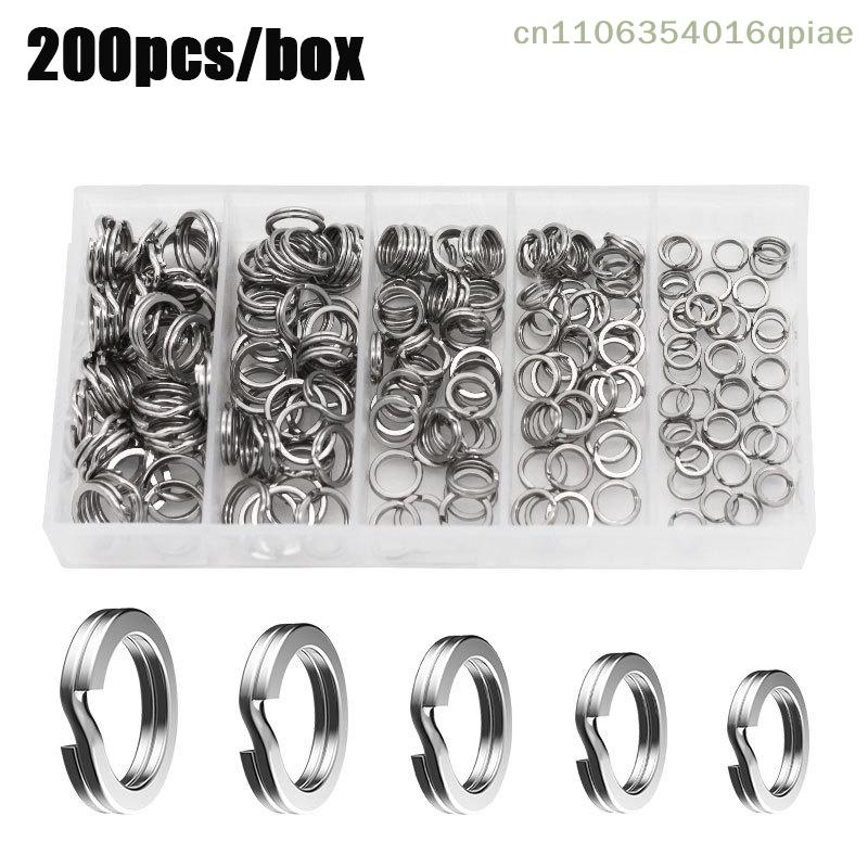 200 Pcs Fishing Stainless Steel Split Rings 5 Sizes Fishing Loop Fishing Lure Connector Solid Ring Fishing Hook Snap Lure Swivel