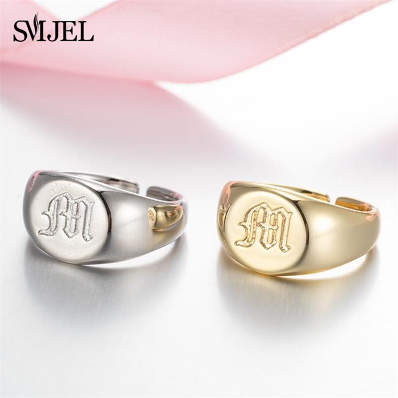 SMJEL Gothic Initial Letter Rings Silver Color Ancient Old English Rings Alphabet Personalize Jewelry Family Christmas Gifts