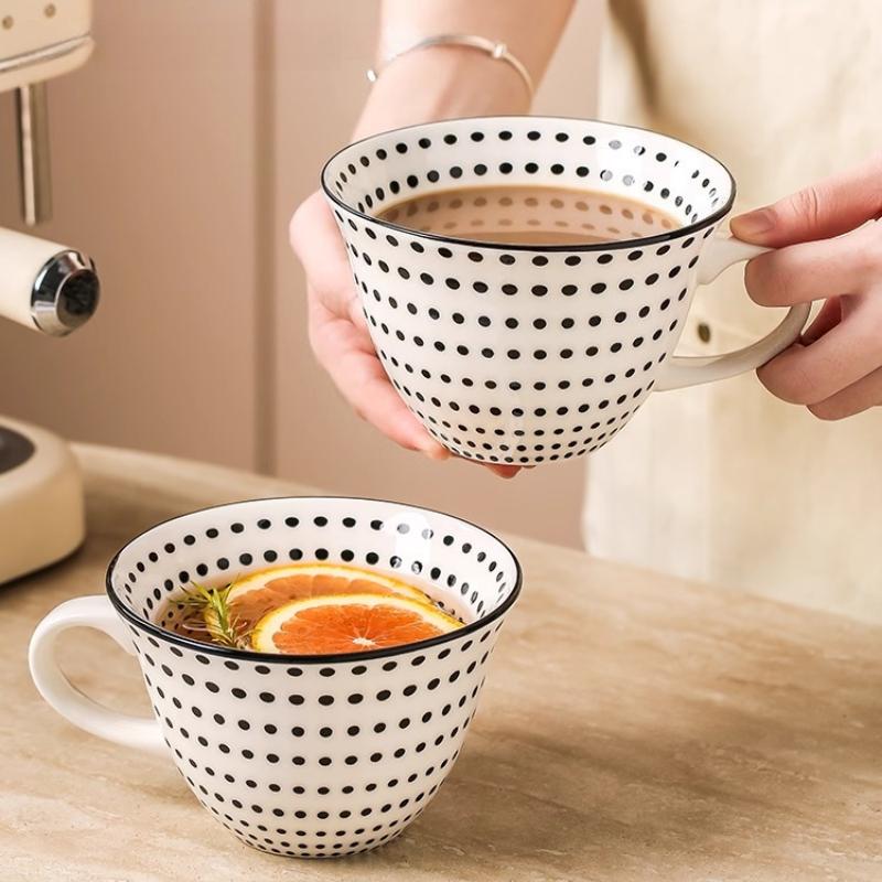 Керамическая кружка с синим узором в горошек, большая кофейная кружка, кружка-джамбо, кружка для чая, молока, хлопьев, чашка для завтрака для дома, кухни, 1 шт.