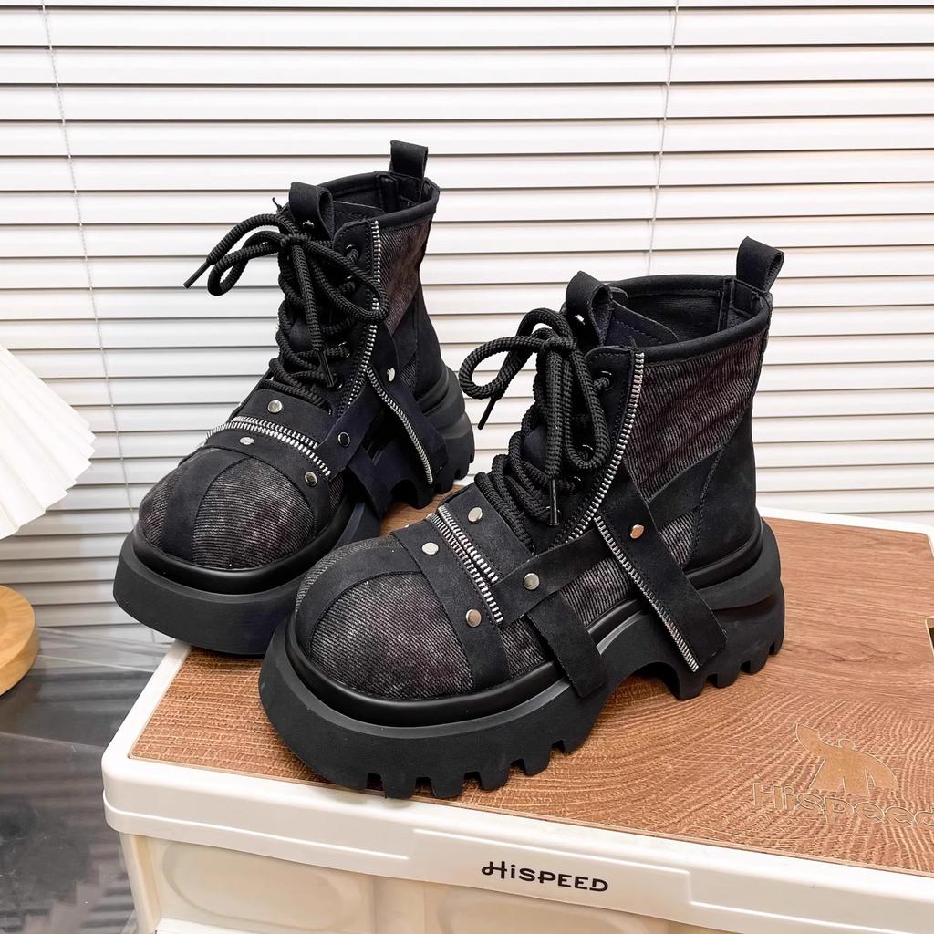 Fashion Platform Women Ankle Chelsea Boots Designer Lace Up Sport Shoes Winter New 2025 Fashion Brand Women's Boots Walking Mujer Shoes