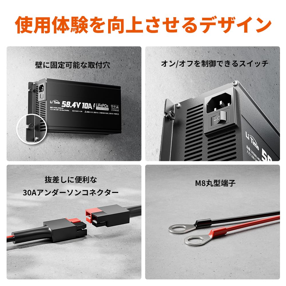 LiTime 58.4V 10A Ion Phosphate Charger, 0 V Charging Function, LiFePO4