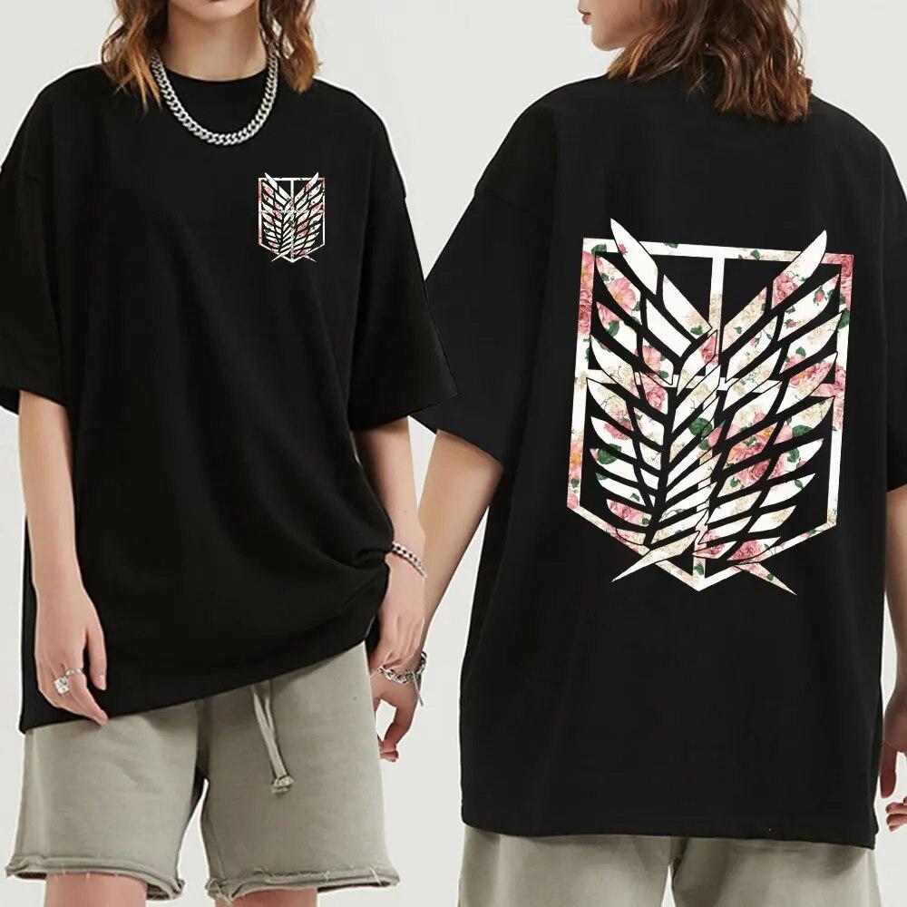 Футболка с изображением аниме «Атака Титанов» Ackerman Mikasa Eren Jaeger Cherry Blossom Logo Graphics Футболка унисекс Женская одежда Хлопковые футболки