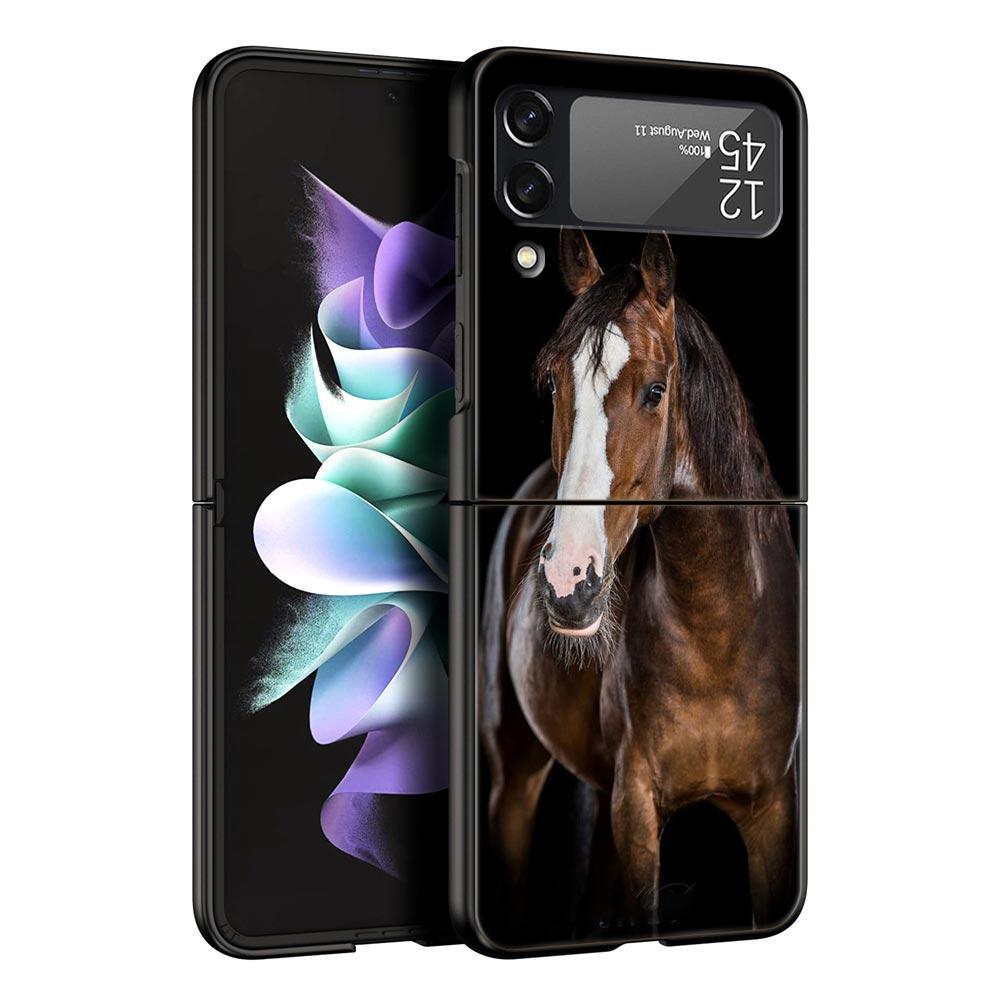 Чехол для телефона с изображением животного Лошадь для Samsung Galaxy Z Flip 6 5 4 3 Чехол для Samsung Z Flip3 Flip4 Flip5 Flip6 Черный Жесткий Поликарбонатный Чехол