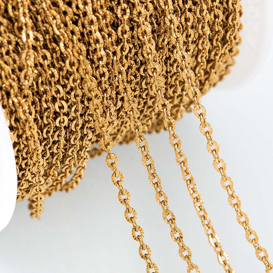 2M Stainless Steel Embossed Radial Grain Link Chain Metal Beads Steel Color Chains Jewelry Making DIY Bracelet Necklace Material