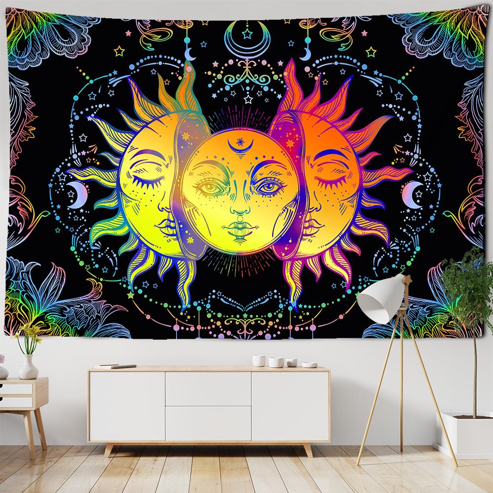Mandala Black and White Sun and Moon Tapestry Mystical Witchcraft Divination Wall Hanging Hippie Wall Hanging Home Decoration