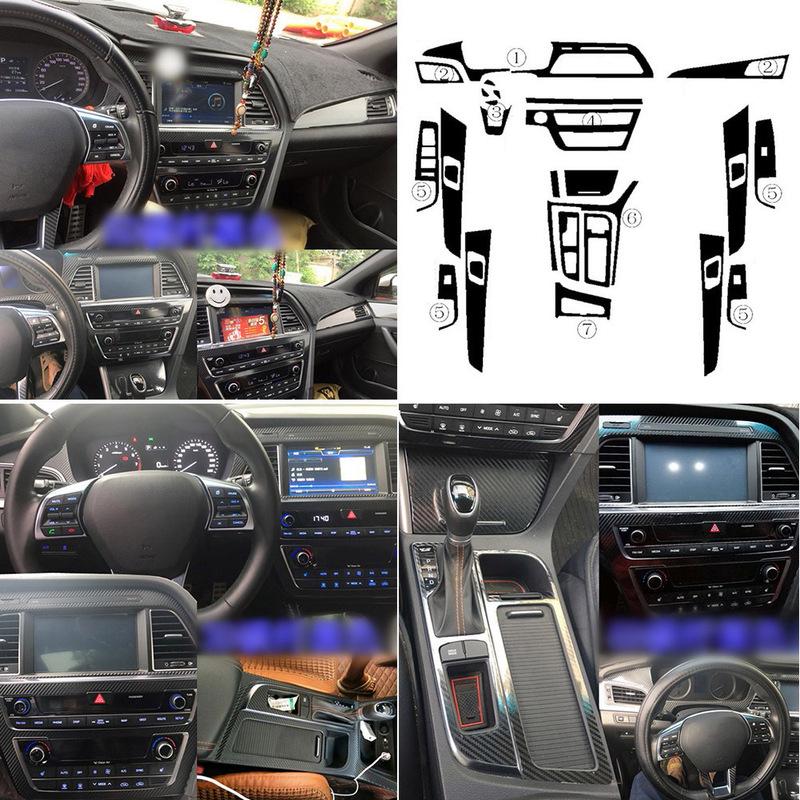 For Hyundai Sonata 9 2015-2017 Stickers 3D Carbon Fiber Black Car Center Console Cover Interior Style Vinyl High Quality