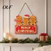 Wooden Holiday Wall Ornament Christmas Gingerbread Man Hanging Sign for Front Door, Merry Festive Door Hanger Plaque with Lanyard, Decoration
