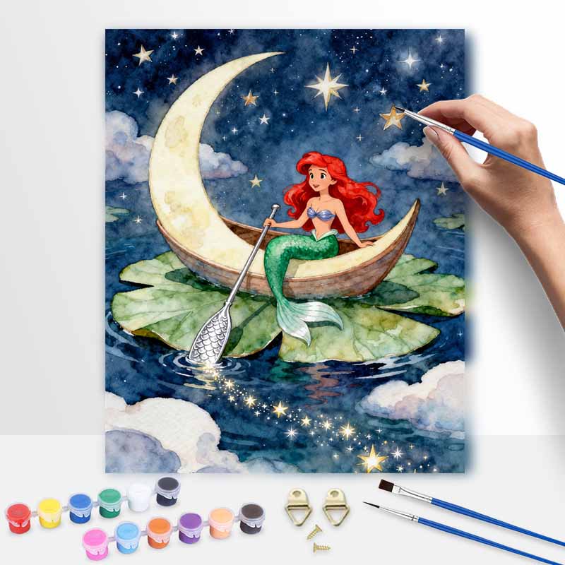 Disney Лунная лодка русалки цифровая масляная живопись DIY масляная живопись ручная роспись гостиная спальня декоративная картина