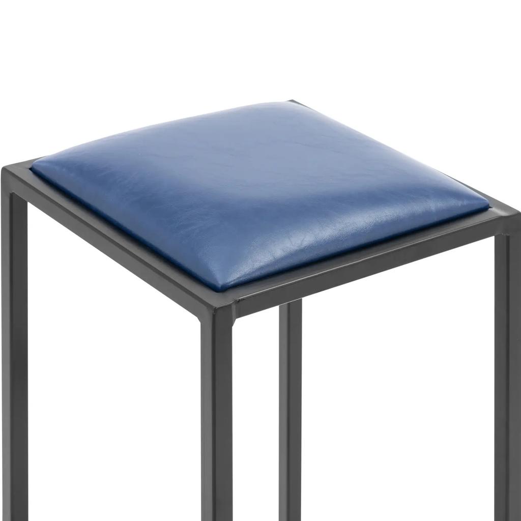 Loft metal bar stool with black and blue upholstery - 2 pcs.