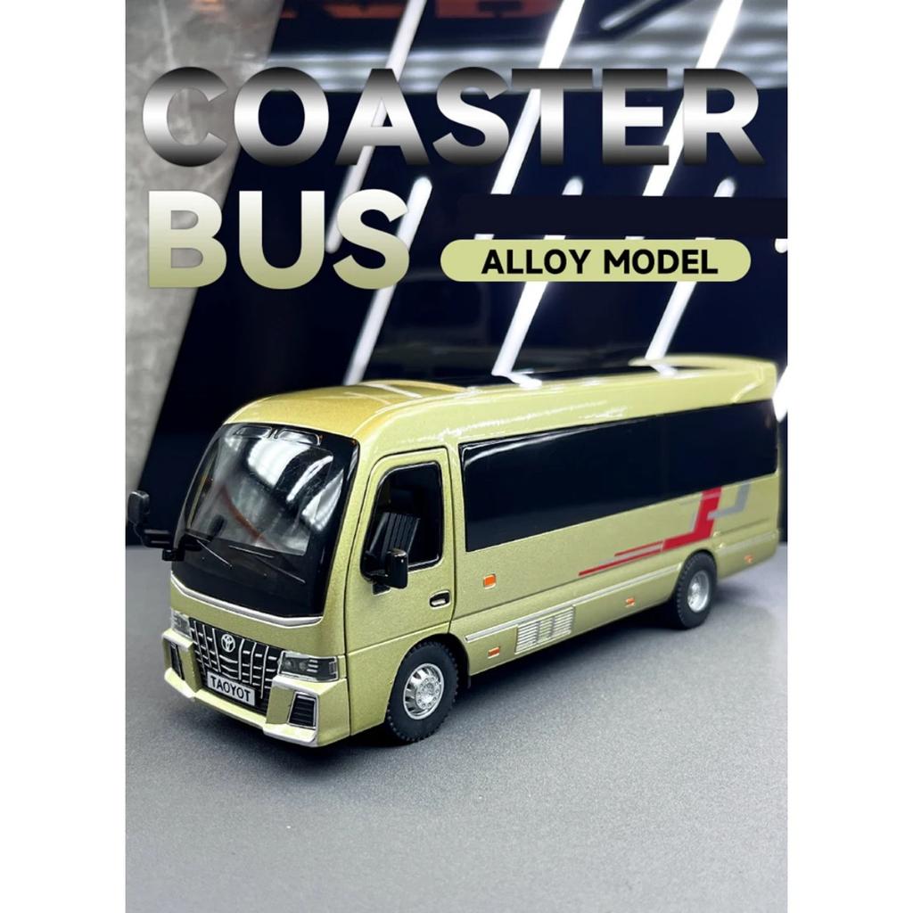 1/32 Toyota Coaster Alloy Bus Car Diecasts Metal Passenger Coach Vehicles Car Model Simulation Sound and Light Collection Kids Toy Gift