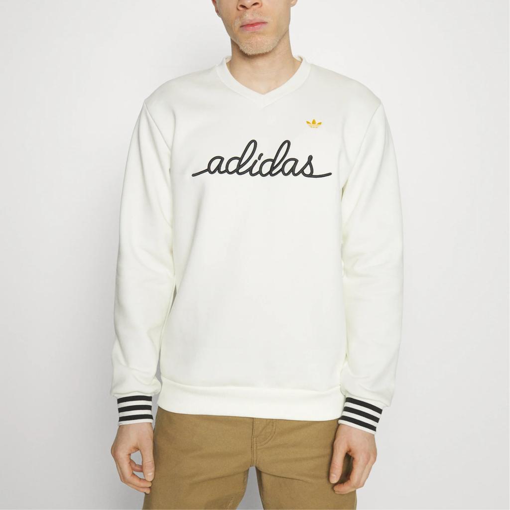 Adidas Оригинальный свитшот с тремя полосками и круглым вырезом на манжетах с вышитым логотипом, мужские топы, серо-белый, IR7595