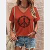 Летняя женская футболка с V-образным вырезом и принтом символа мира, повседневная, с коротким рукавом, женская одежда больших размеров, модные уличные женские футболки