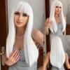 HAIRCUBE Long White Synthetic Wig with Bangs Straight Fier Wigs for Women Daily Cosplay Party Heat Resistant Hair Wigs