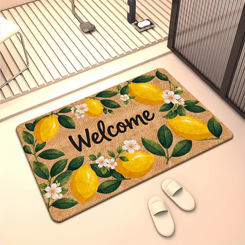 1Pcs Anti Fatigue Kitchen Rugs, Lemon Flor Print Waterproof Non-Slip Thick Cushioned Kitchen Mat Heavy Duty Comfort Standing Mat