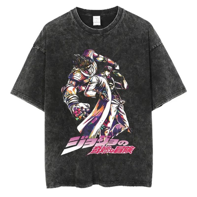 Винтажные стираные Аниме Принты JoJo's Bizarre Adventure Новое Поступление Чистый Хлопок Модные Мужские Футболки