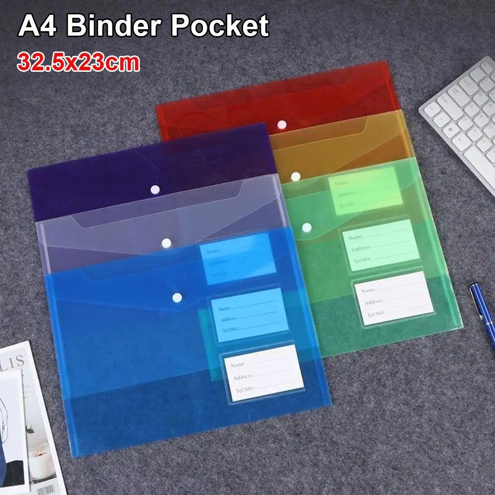 1Pcs Clear A4 Binder Pocket Snap Button Envelope Popper Wallets  for School Office Home