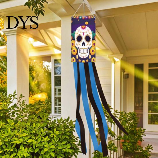 Прочный полиэстеровый ветроуказатель День Мертвых, Флаг-гирлянда Dia De Los Muertos, Цветочные Аксессуары, Носки с Черепом и Развевающимися Хвостами для Крыльца