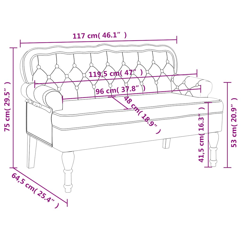Yellow Velvet Upholstered Bench with Backrest 119.5 x 64.5 x 75 cm