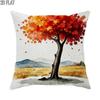 1pc 2D Flat Throw Pillow Covers Autumn Tree Landscape Watercolor Style Red Orange Yellow Soft Velvet Washable Pattern Pillow Covers for Living Room Be