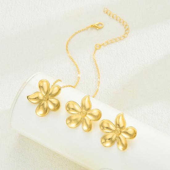 2Pcs/Set Necklace Earrings Set Adjustable Length Choker Three-Dimensional Flower Design Necklace Stud Earrings