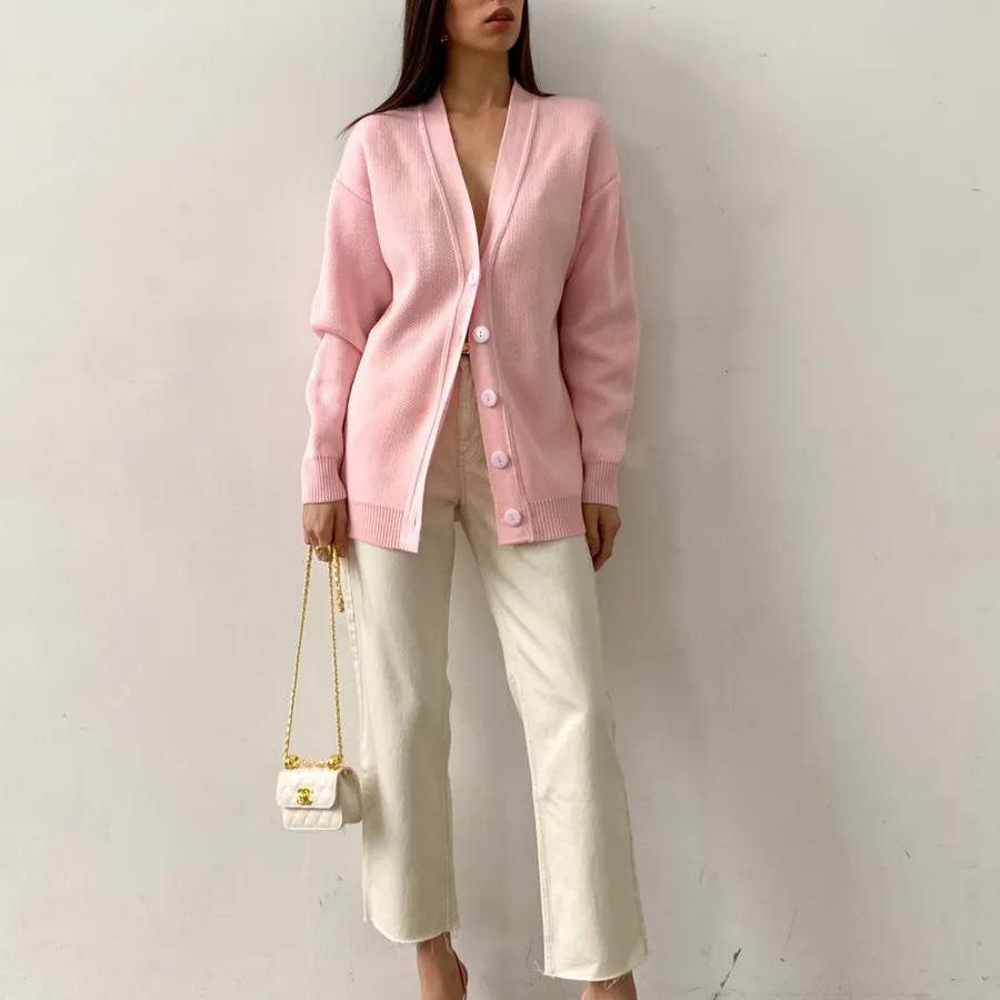 Single-breasted Knitted Cardigan Jacket Loose Long-sleeved Warm Top