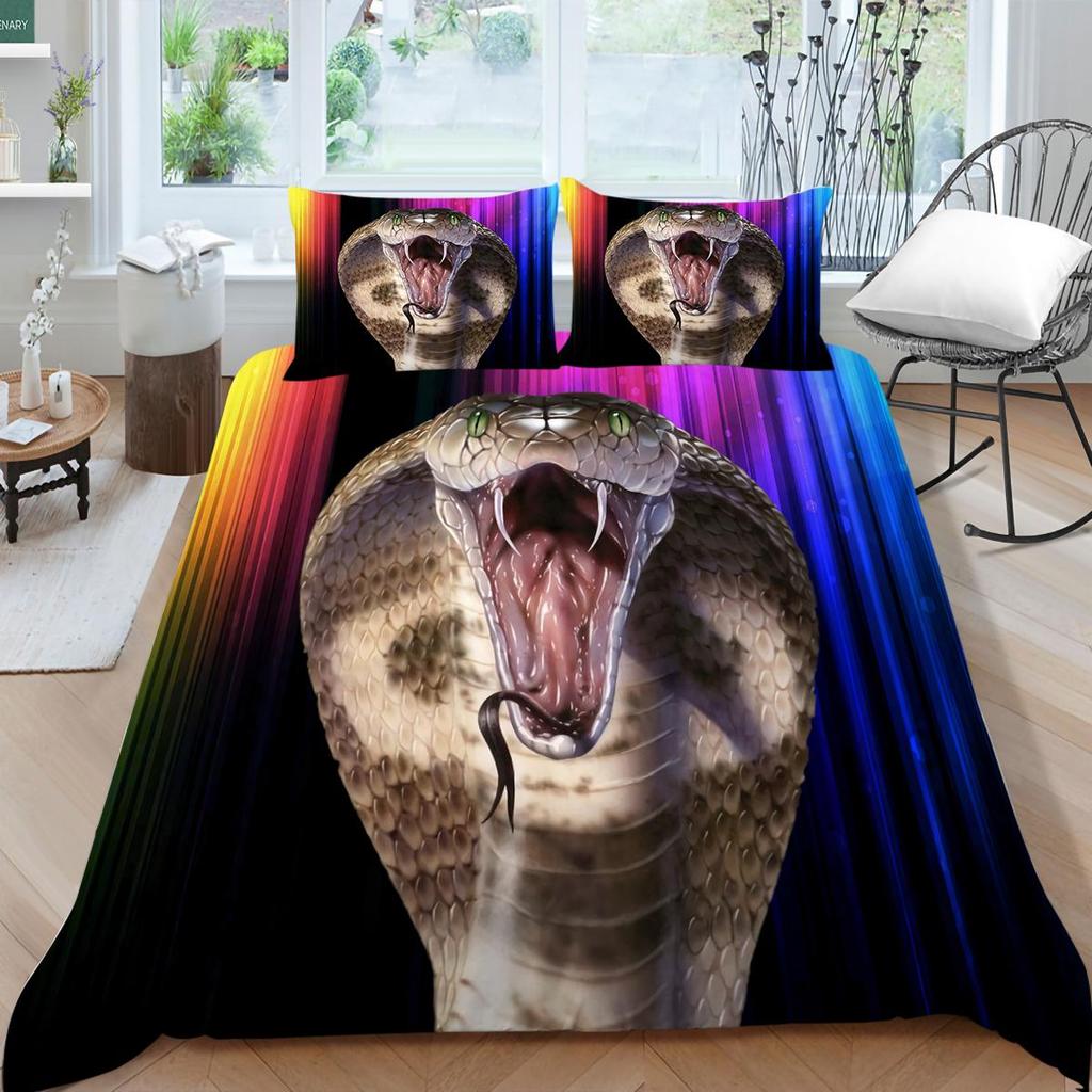 Комплект постельного белья с 3 принтами питона, пододеяльник со змеиным тематическим фоном, наволочка, украшение для постельного белья 2/3 спальни