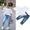 Toddler Kids Baby Girls Clothes Sets White Tops T-shirt Denim Long Pants Jeans Outfits Set