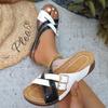 Euro-American Color-Block Leather Buckle Wedge Sandals - Summer 2026, Thick Sole, Large Size Beach Slippers