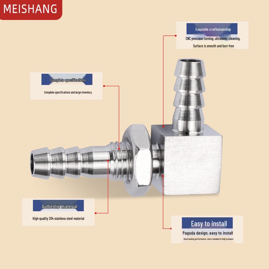 90° Barb Panel Elbow Connector for 304 Stainless Steel Rubber Hose