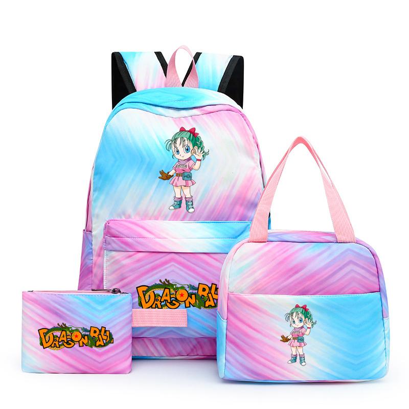 3Pcs/set Dragon Ball Colorful Backpack with Lunch Bag for Women Student Teenagers Rucksack Casual School Bags Sets