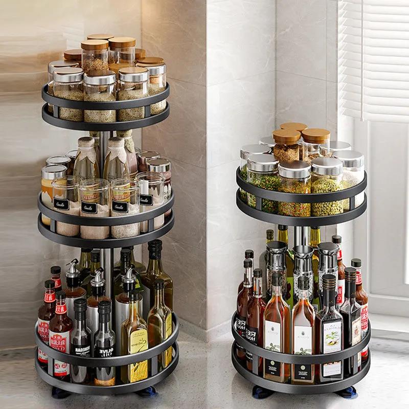 Multi-layer Spice Rack Kitchen Organizers Can Rotate Multi-function Corner Cabinet Countertop Bathroom Makeup Storage Shelf Closet Shelves Organizer
