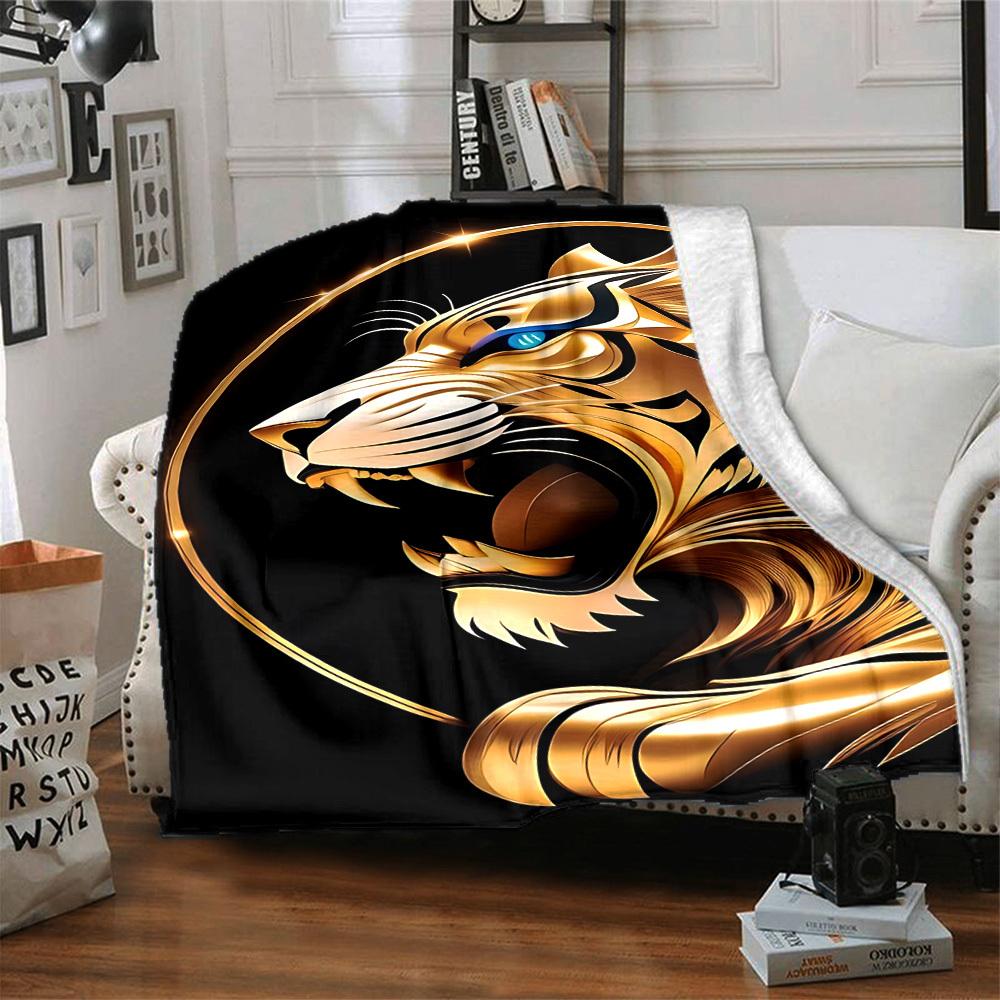 1pc Golden Tiger Head Blanket Lightweight Flannel Blanket Throw Blanket For Sofa, Bed, Travel, Camping, Livingroom, Office yy251015152